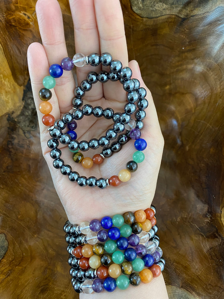 Hematite Stone 7 Charkas Bead Bracelet