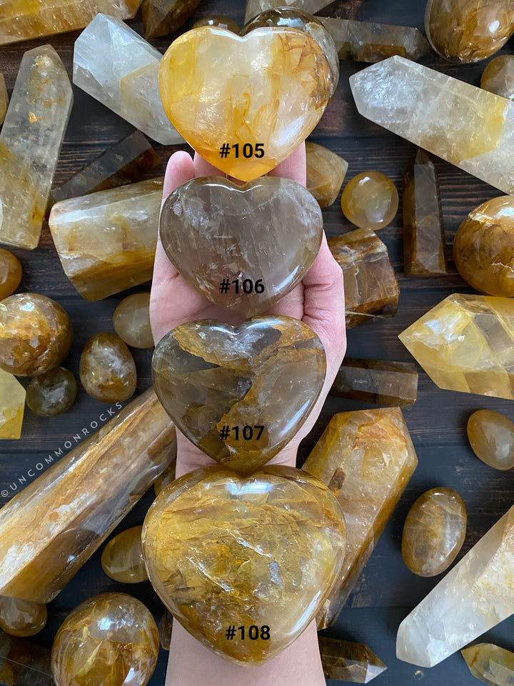 Golden Healer Quartz Hearts