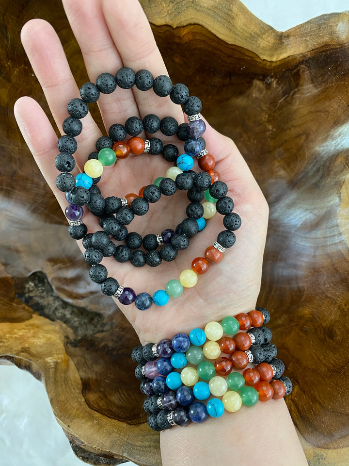 Lavastone Seven Chakras Bead Bracelet