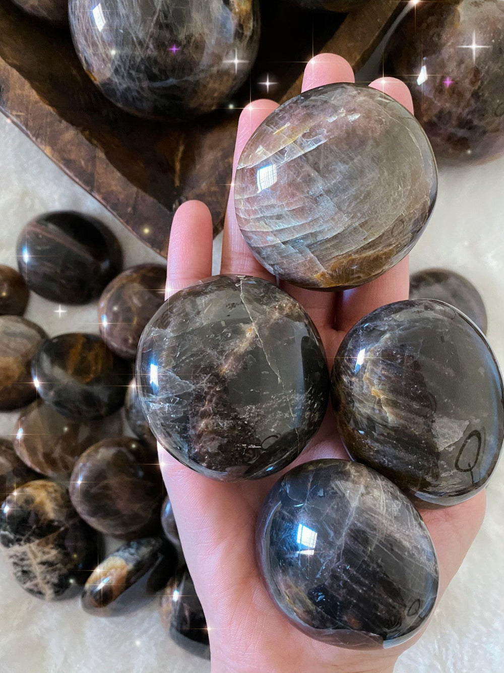 Black Moonstone Palm Stones - Uncommon Rocks