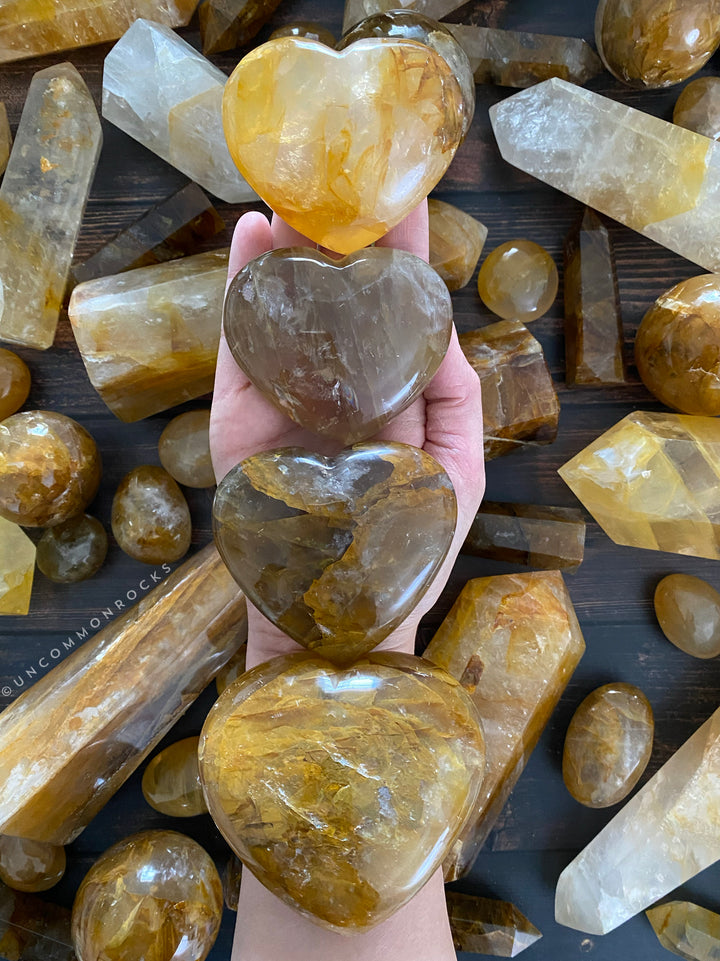 Golden Healer Quartz Hearts