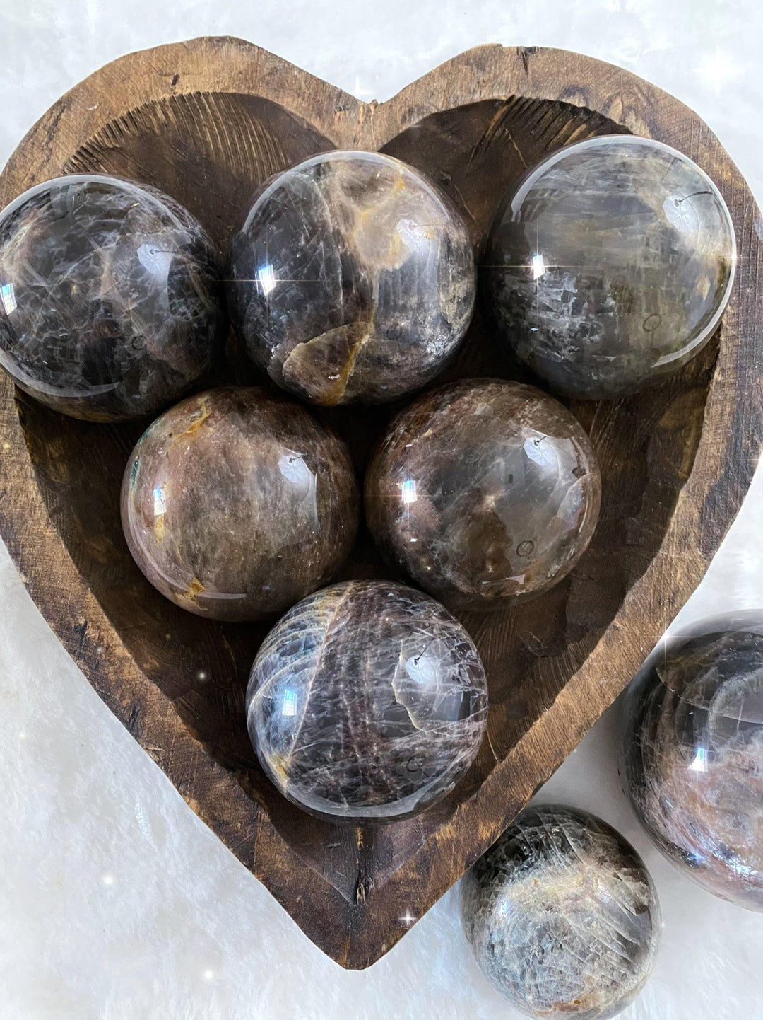 Black Moonstone Spheres - Uncommon Rocks