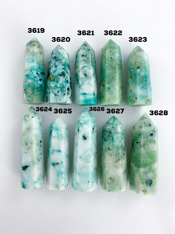 Chrysocolla in Quartz Towers