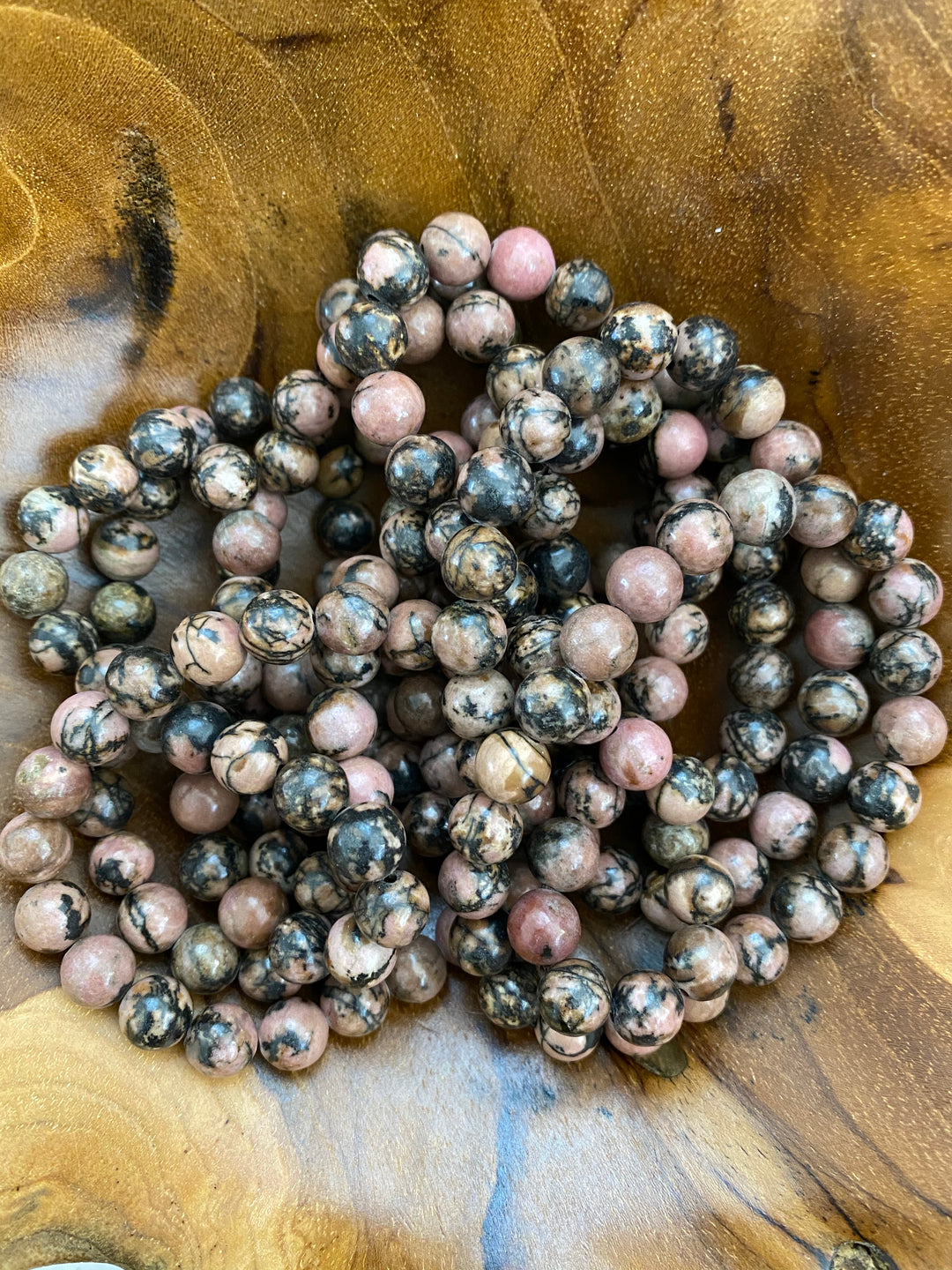 Rhodonite Stone Bead Bracelet