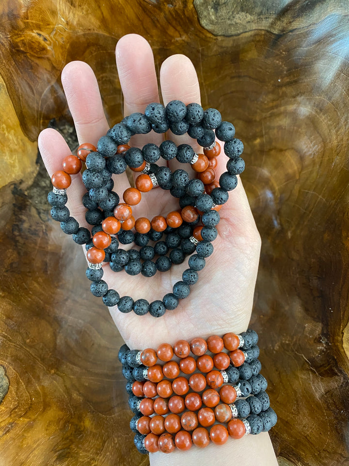 Lava Stone Red Jasper Bead Bracelet