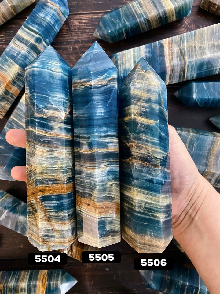 Blue Onyx -Lemurian Aquatine Calcite Big Towers