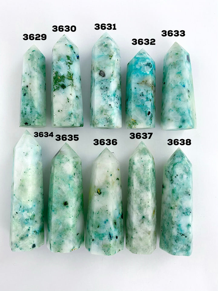 Chrysocolla in Quartz Towers