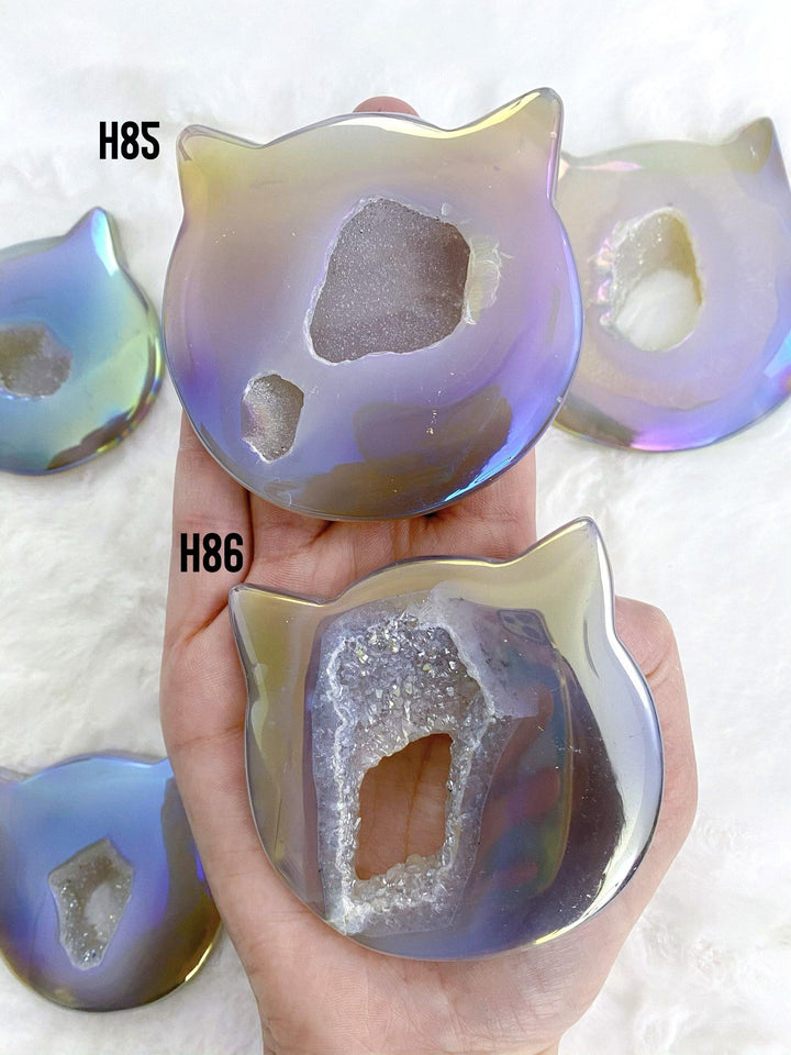 Agate Aura Cat's Carving Face with Druzy - Uncommon Rocks