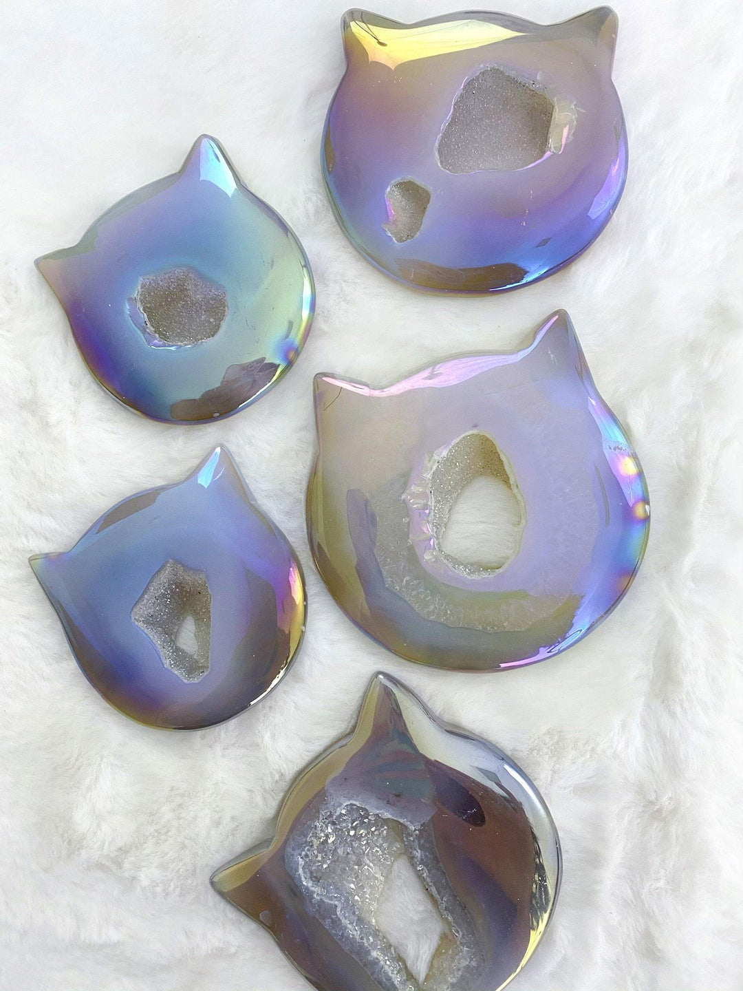 Agate Aura Cat's Carving Face with Druzy - Uncommon Rocks