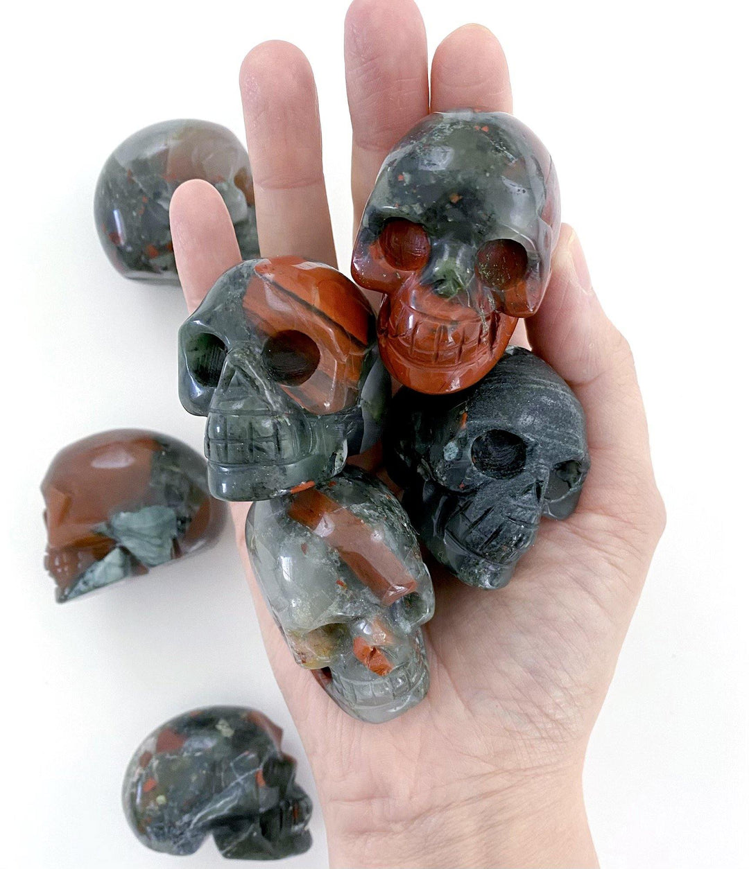 Bloodstone Carved Skulls - Uncommon Rocks