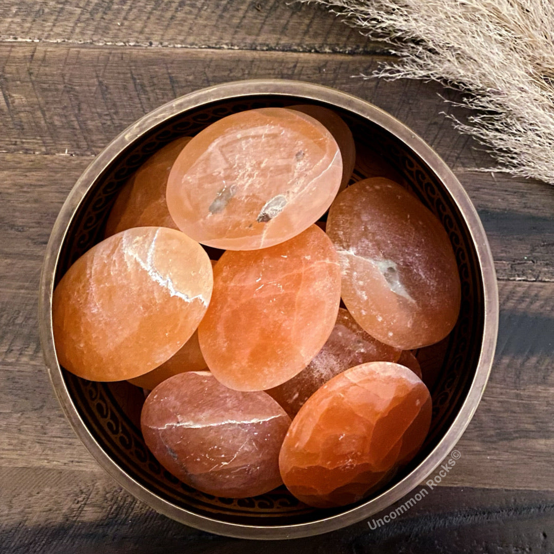 Selenite Orange Palm Stones