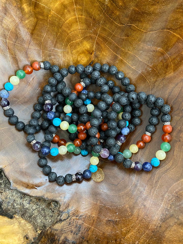 Lavastone Seven Chakras Bead Bracelet