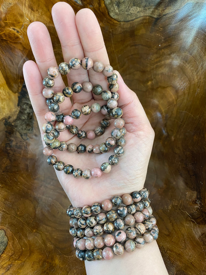 Rhodonite Stone Bead Bracelet