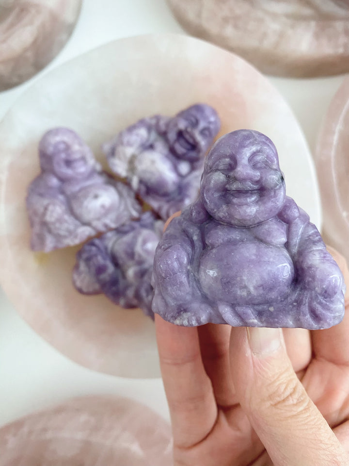 Lepidolite Buddha Carving