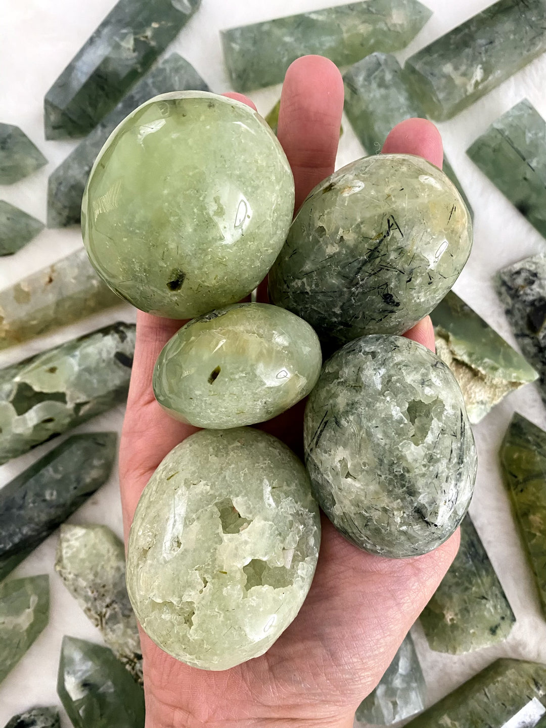Prehnite Palm Stones