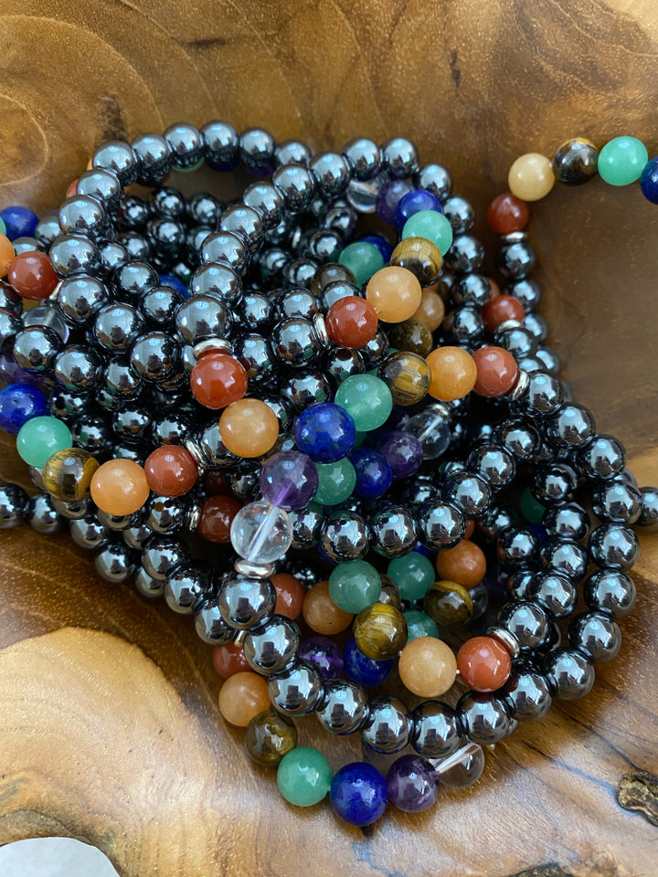 Hematite Stone 7 Charkas Bead Bracelet