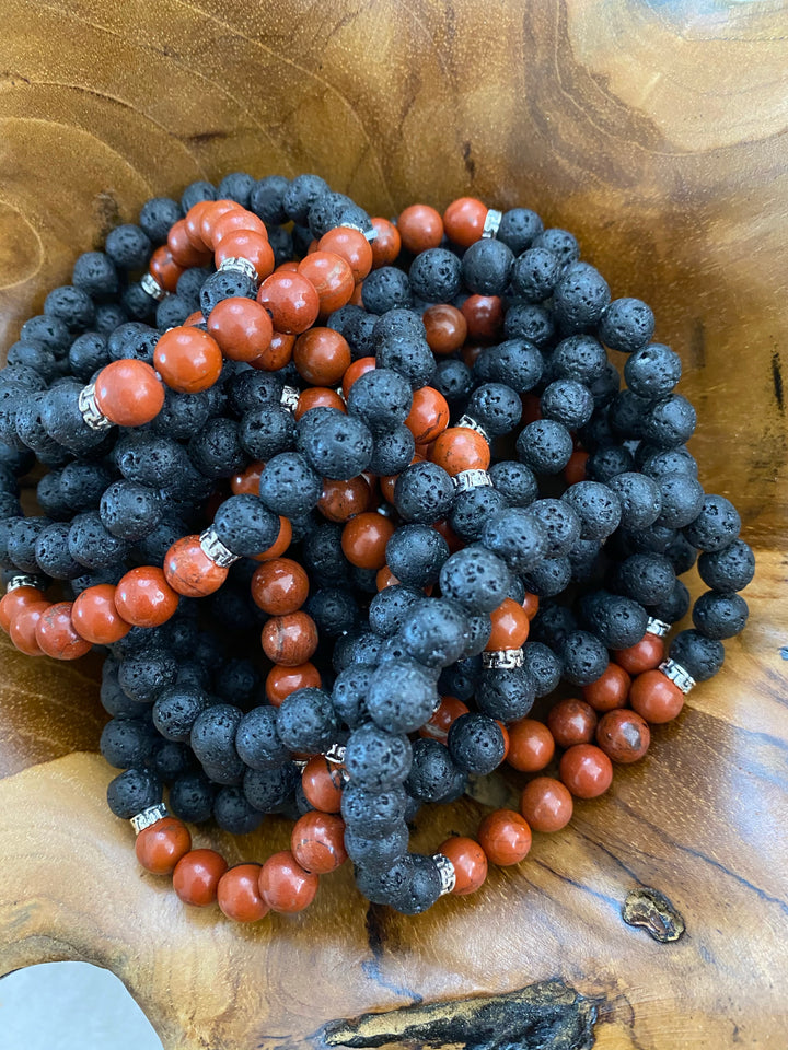Lava Stone Red Jasper Bead Bracelet