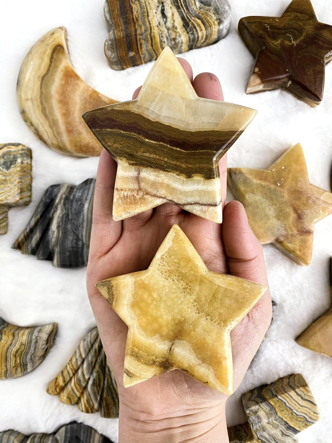 Banded Calcite Carved Stars - Uncommon Rocks