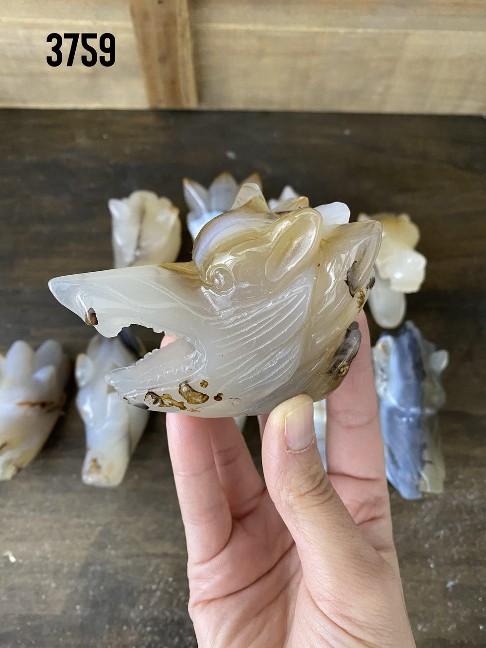 Agate Wolf Face Carvings - Uncommon Rocks