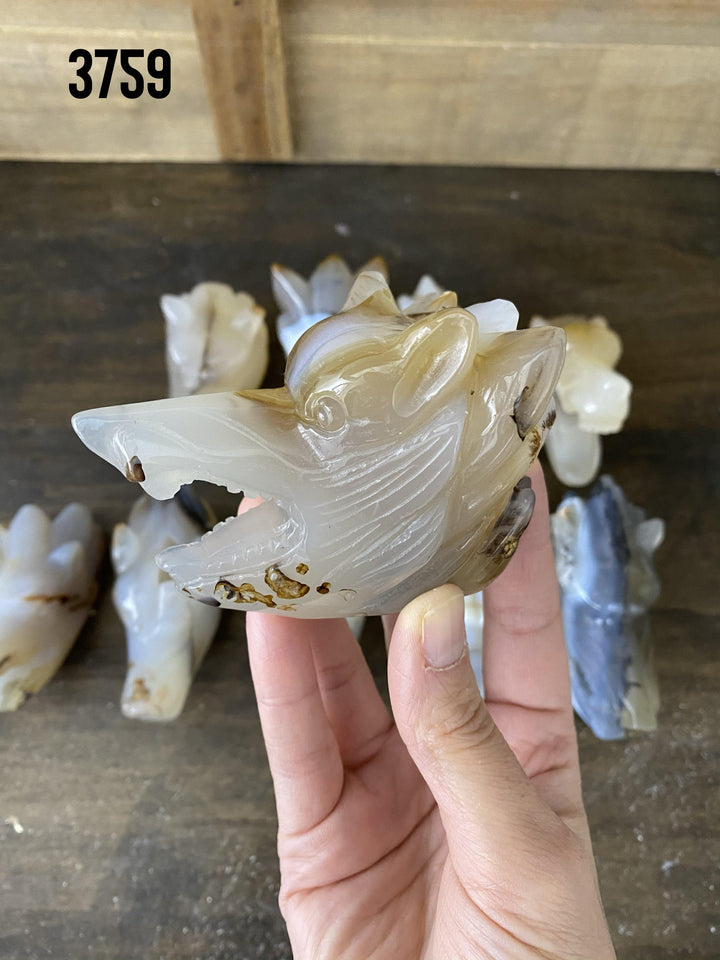 Agate Wolf Face Carvings - Uncommon Rocks