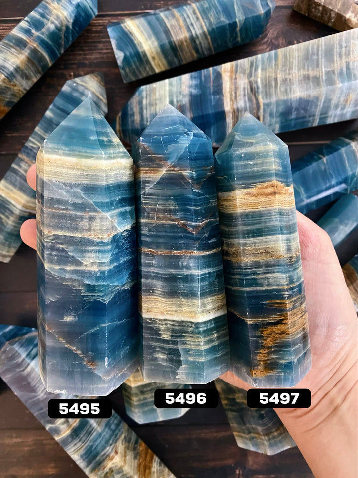 Blue Onyx -Lemurian Aquatine Calcite Big Towers
