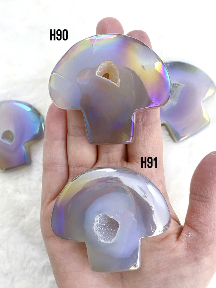 Agate Aura Mushroom Carving with Druzy - Uncommon Rocks