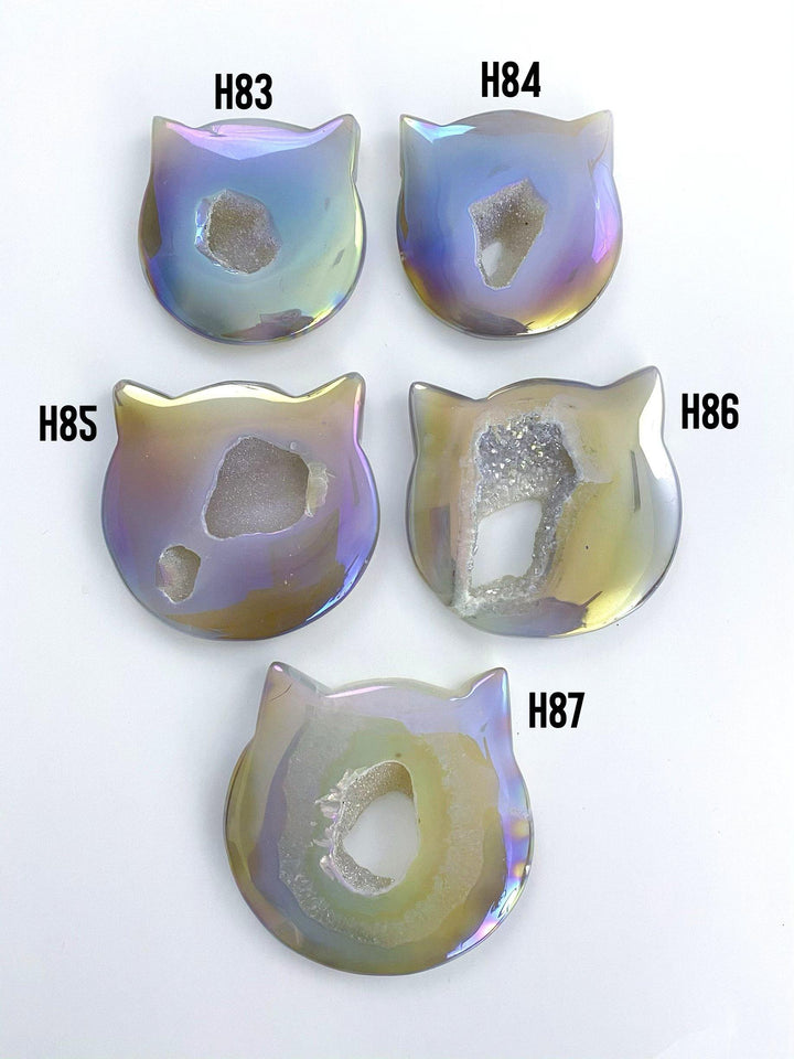 Agate Aura Cat's Carving Face with Druzy - Uncommon Rocks