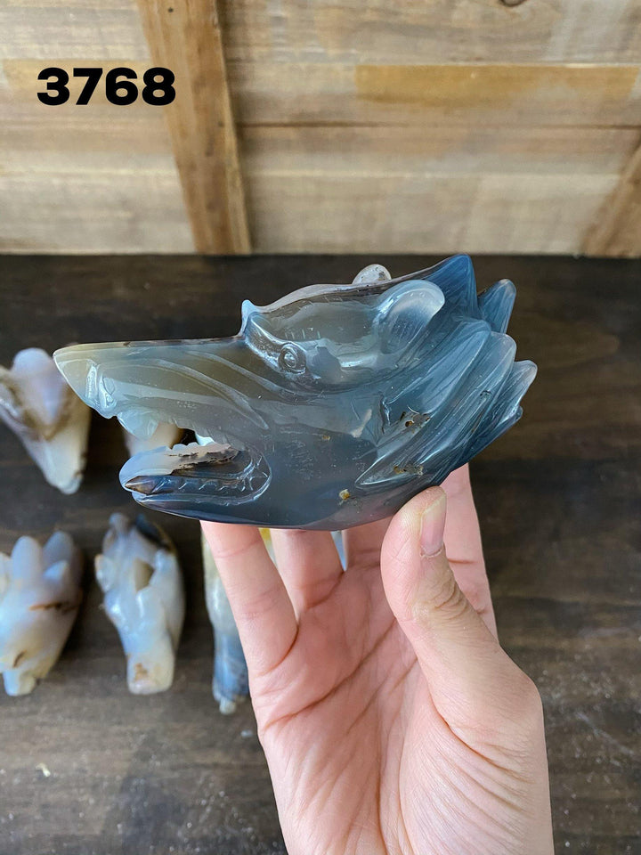 Agate Wolf Face Carvings - Uncommon Rocks