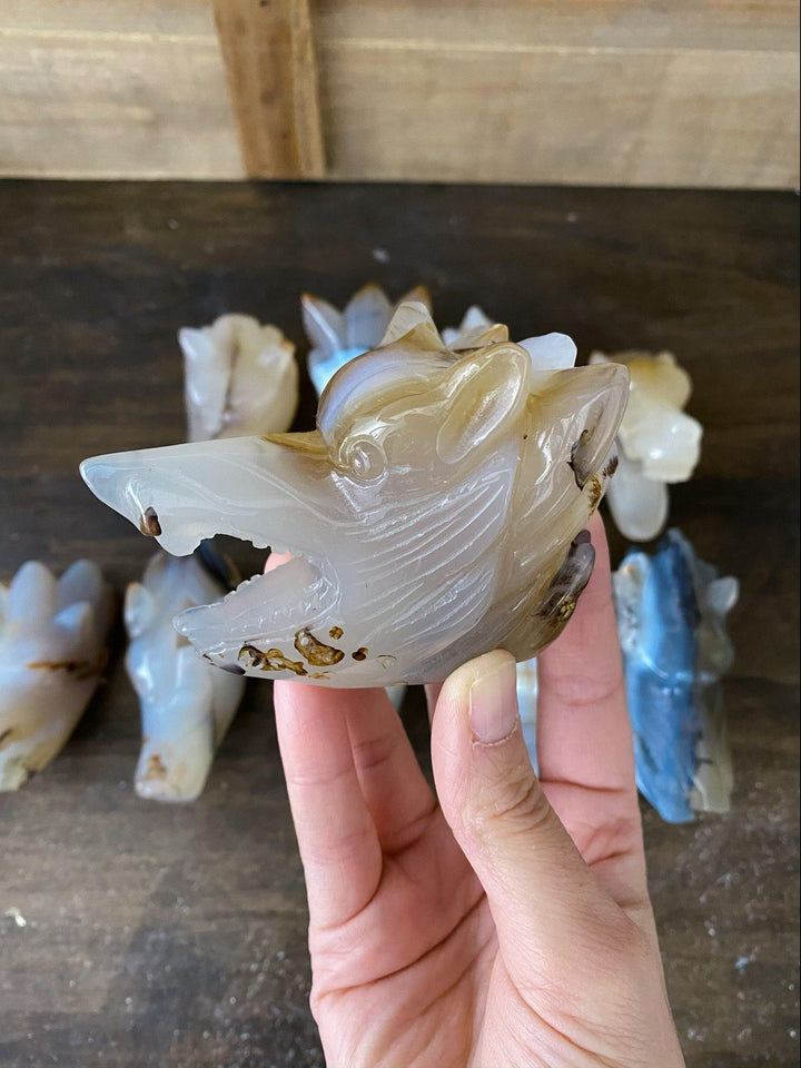 Agate Wolf Face Carvings - Uncommon Rocks