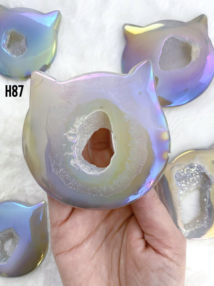 Agate Aura Cat's Carving Face with Druzy - Uncommon Rocks