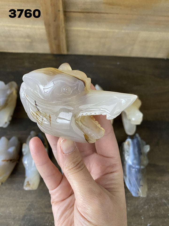 Agate Wolf Face Carvings - Uncommon Rocks