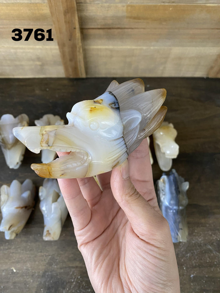 Agate Wolf Face Carvings - Uncommon Rocks