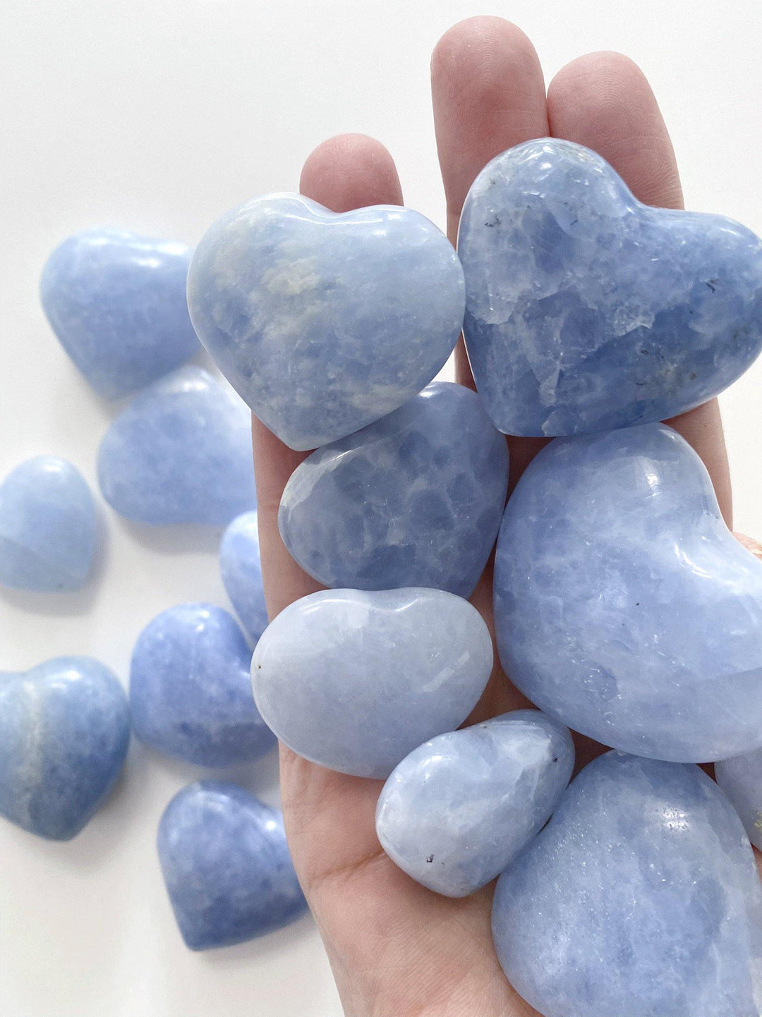 Blue Calcite Hearts - Uncommon Rocks