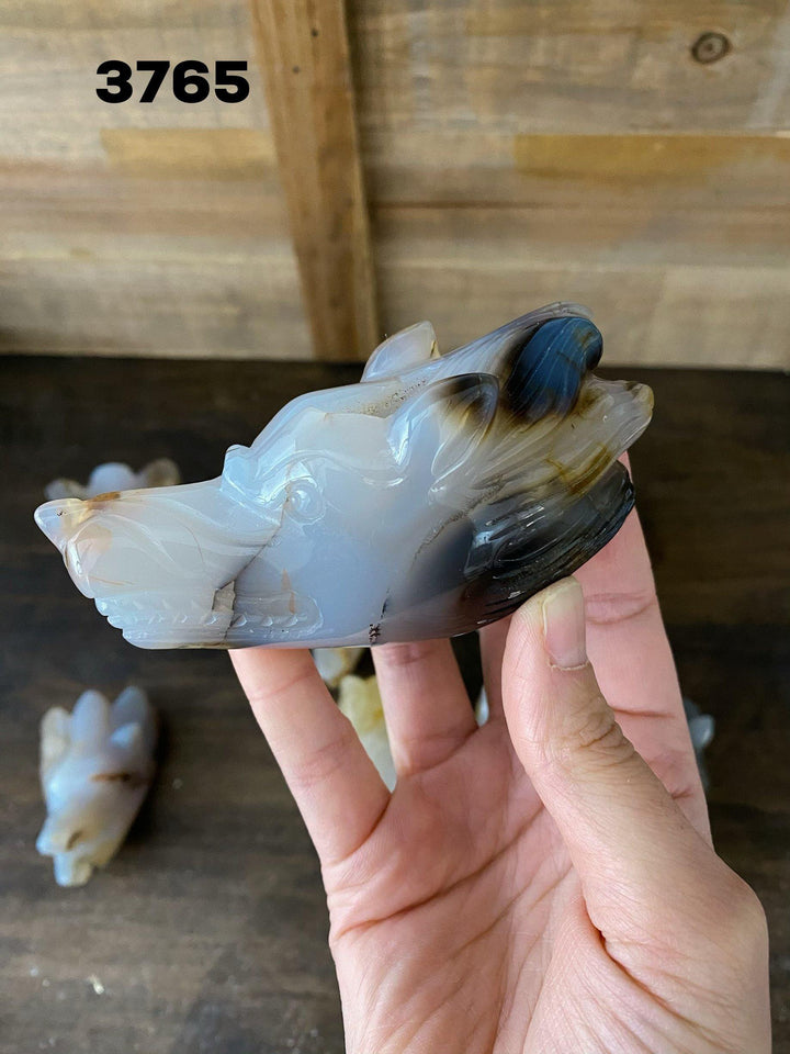 Agate Wolf Face Carvings - Uncommon Rocks