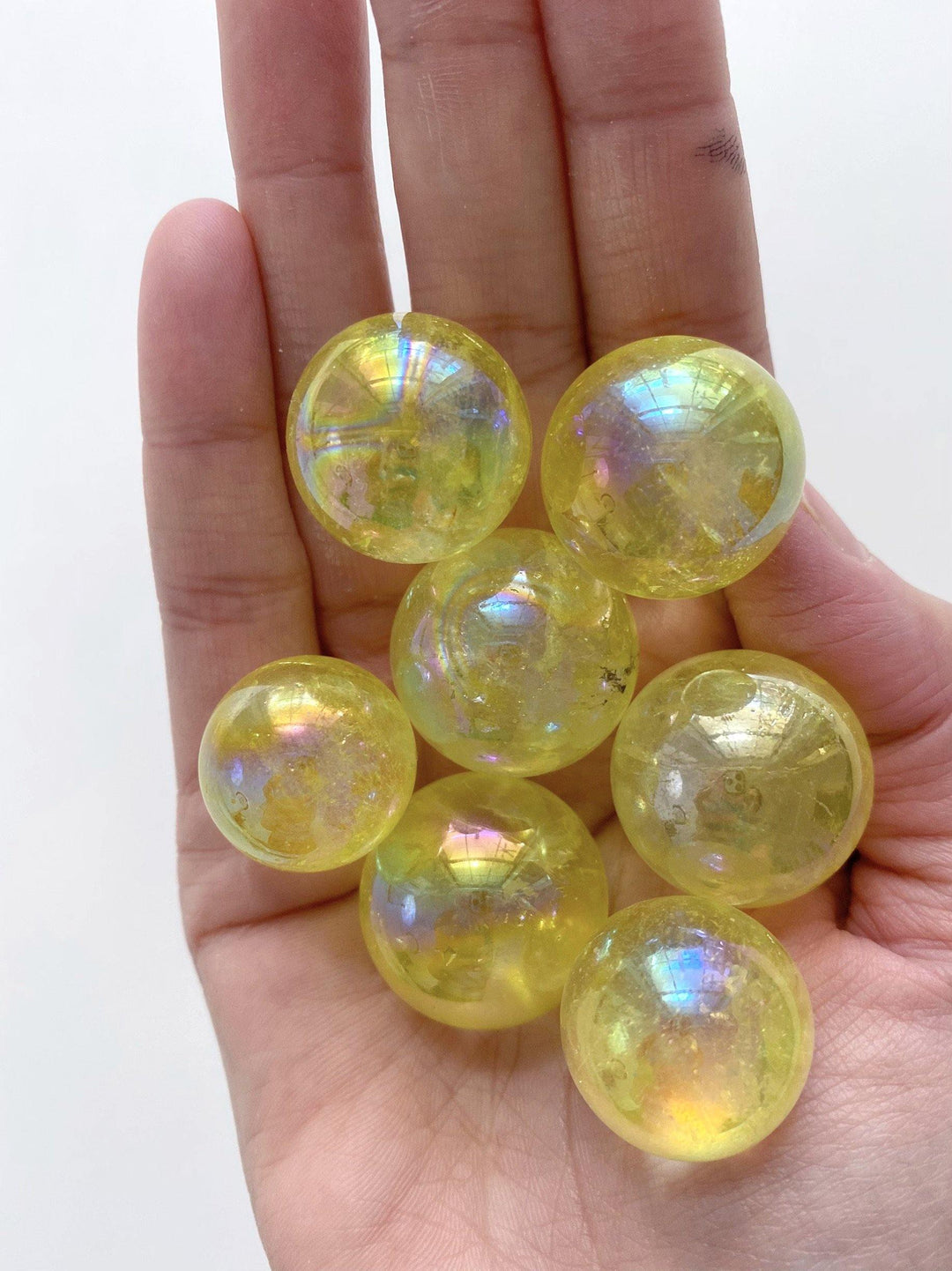 Aura Yellow Quartz Spheres - Uncommon Rocks