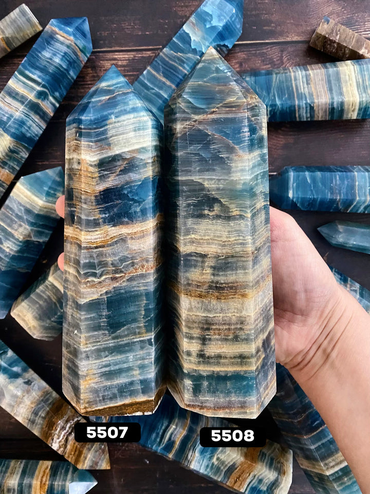 Blue Onyx -Lemurian Aquatine Calcite Big Towers