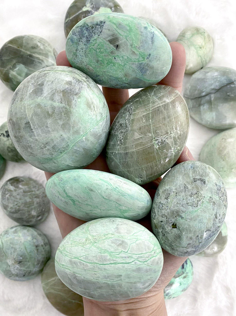 Green Moonstone Garnierite Palm Stones - Uncommon Rocks