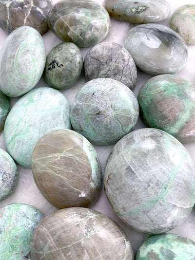 Green Moonstone Garnierite Palm Stones - Uncommon Rocks