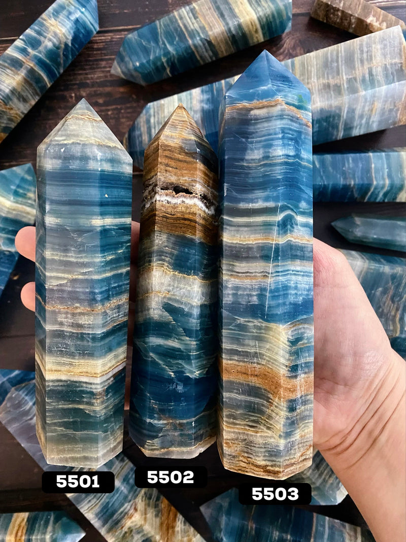 Blue Onyx -Lemurian Aquatine Calcite Big Towers