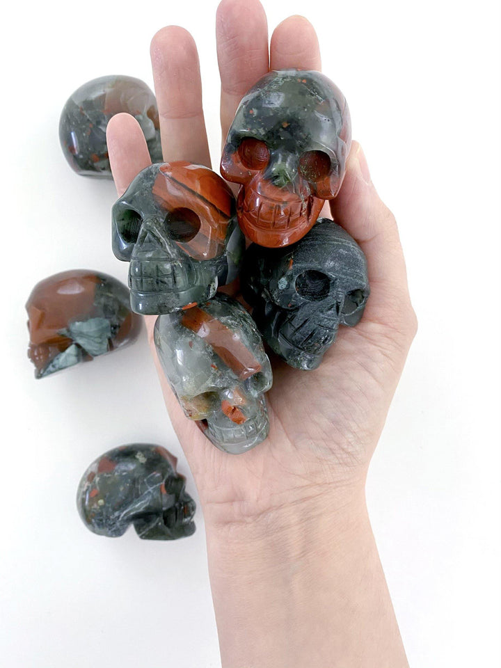 Bloodstone Carved Skulls - Uncommon Rocks
