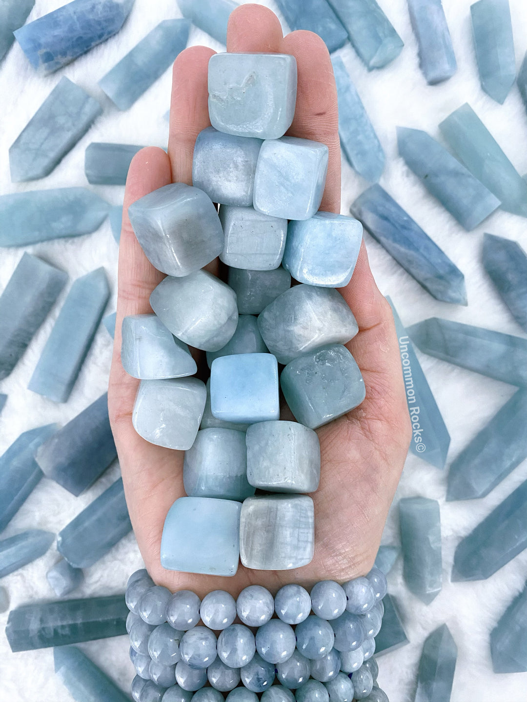 Aquamarine Tumbled Cubed Stones