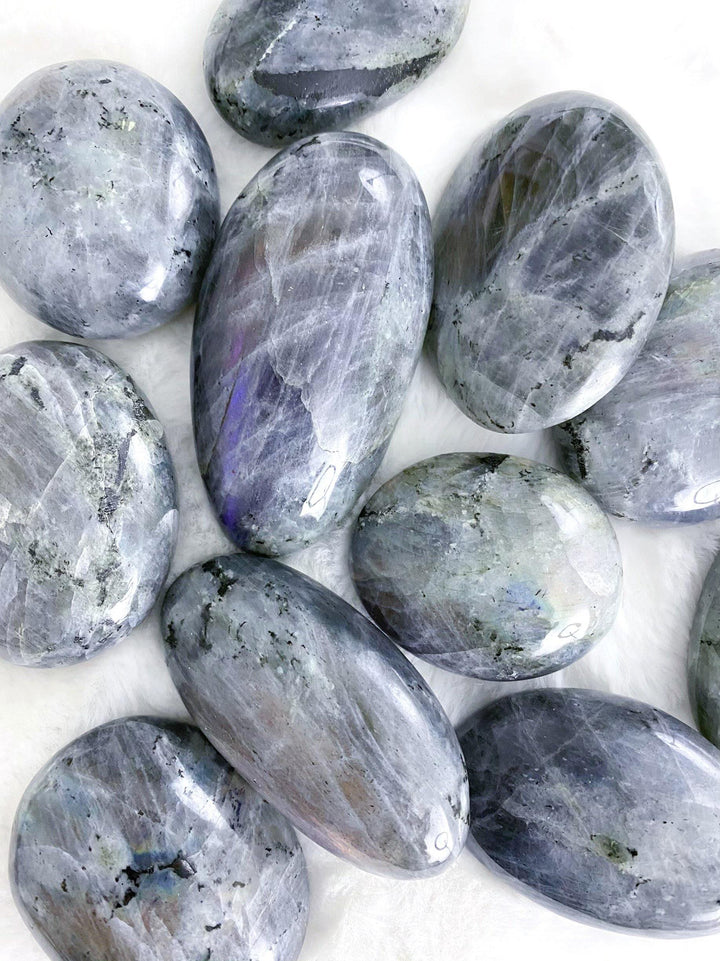Grey Labradorite Palm Stones - Uncommon Rocks