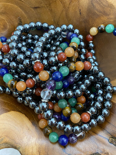 Hematite Stone 7 Charkas Bead Bracelet