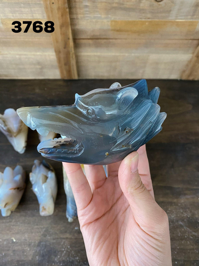 Agate Wolf Face Carvings - Uncommon Rocks