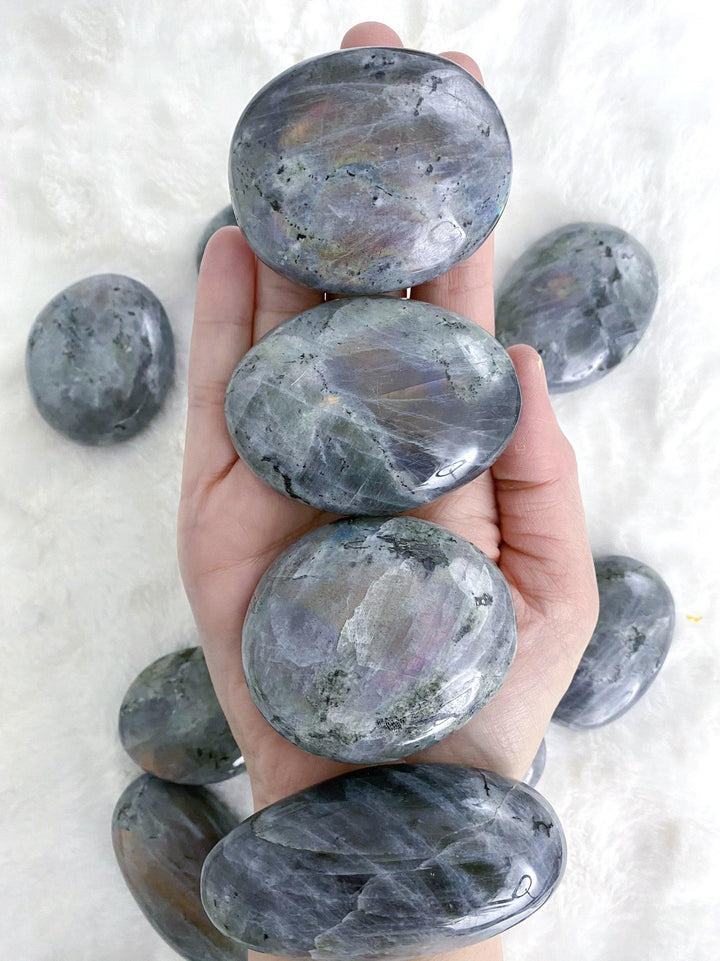 Grey Labradorite Palm Stones - Uncommon Rocks