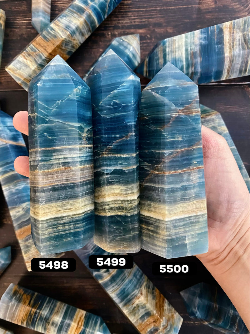 Blue Onyx -Lemurian Aquatine Calcite Big Towers