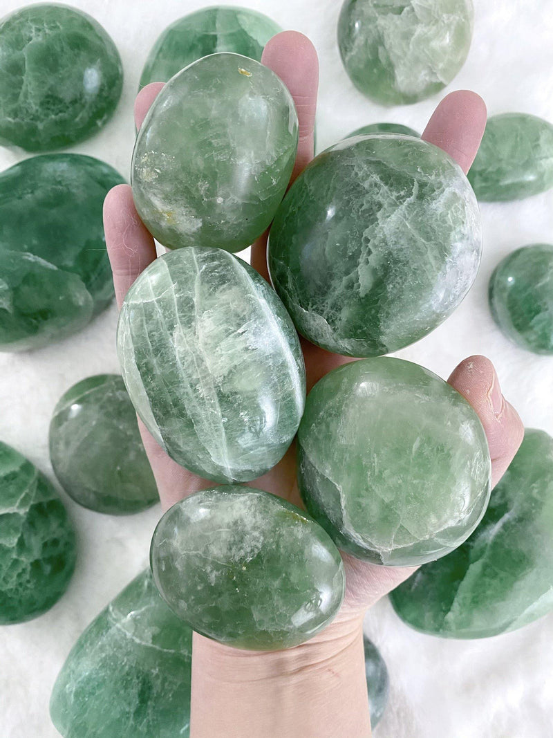 Green Fluorite Palm Stones - Uncommon Rocks